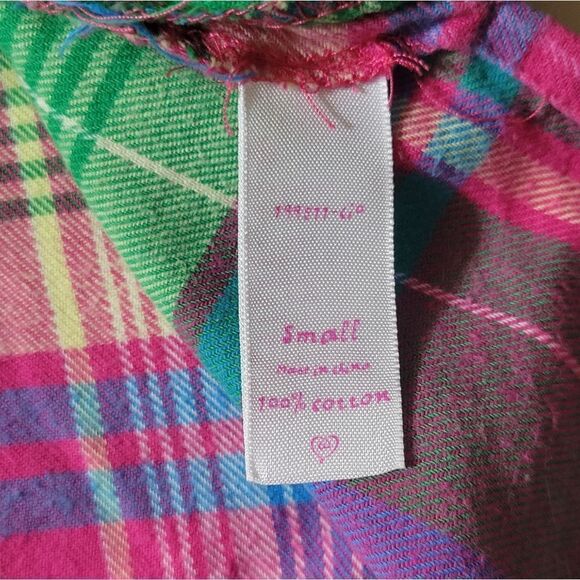Victoria's Secret Rainbow Stripe Plaid Button-Down Pink Long Sleeve Shirt - Picture 13 of 16